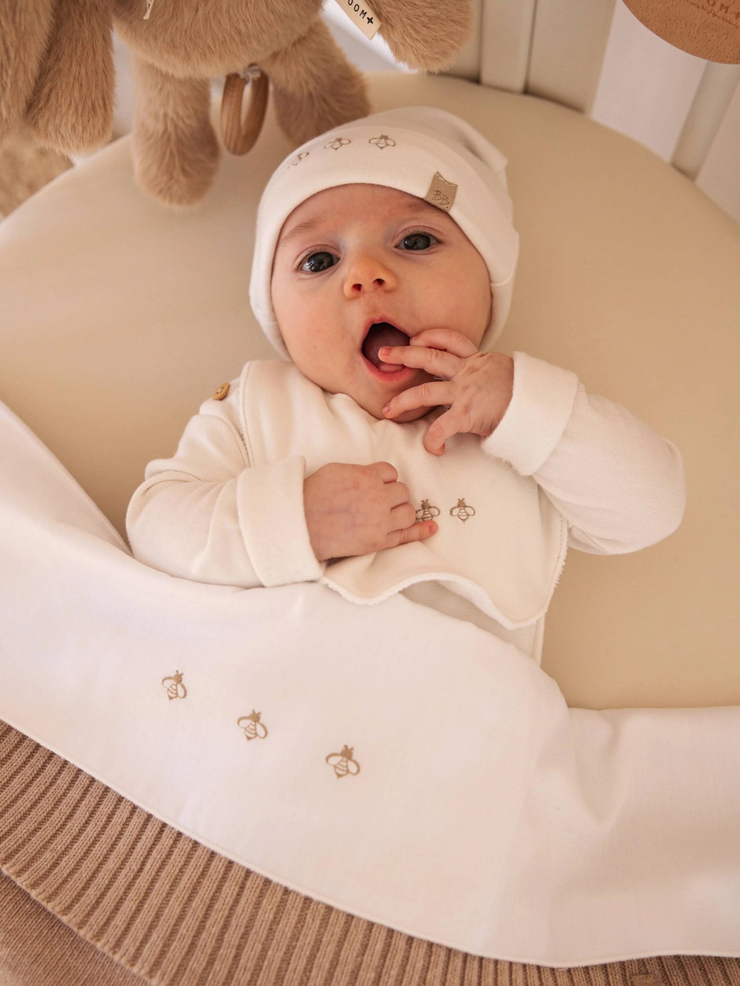 Cappellino neonato Bees - Panna