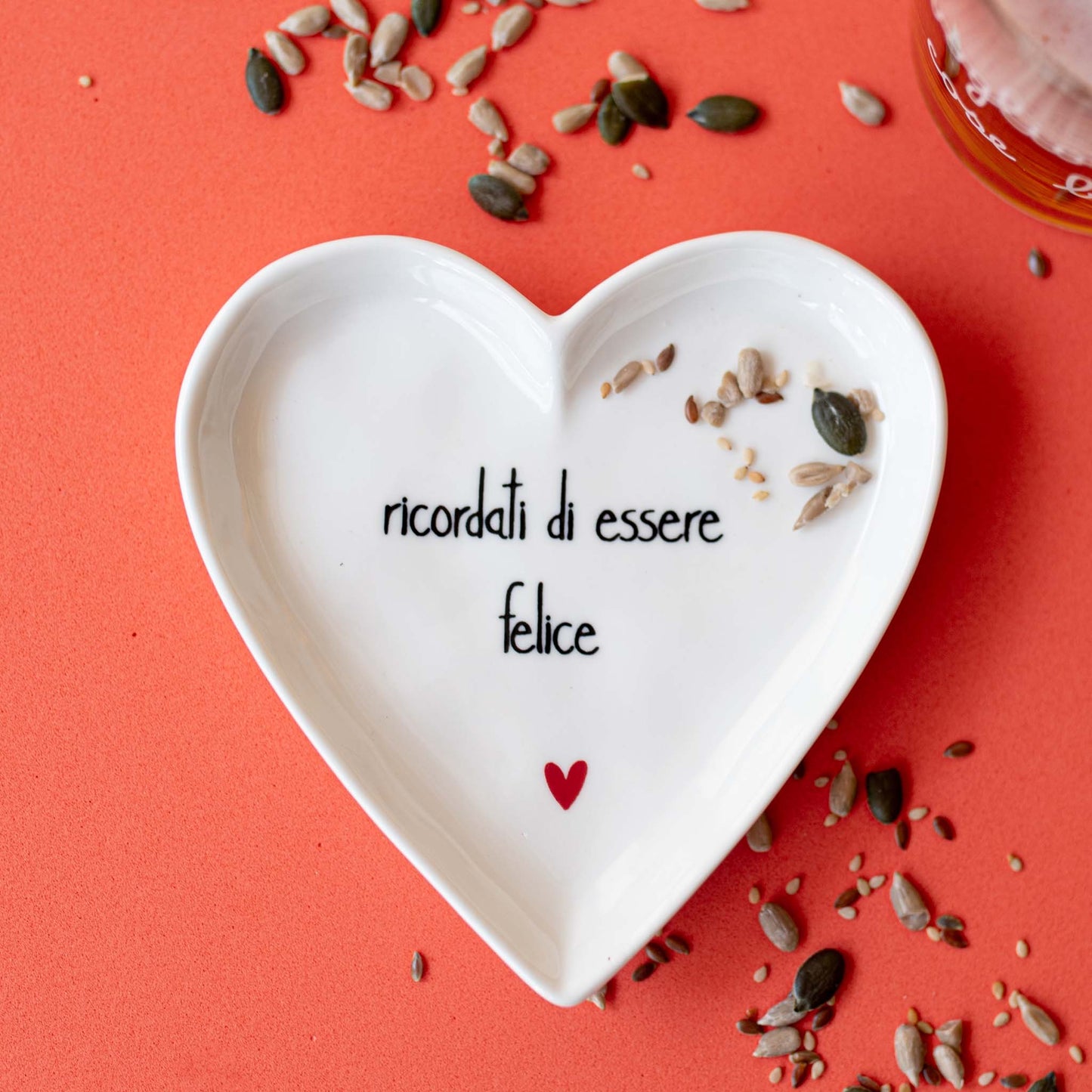 Set 2 Piatti cuore decoro Ricordati di essere felice