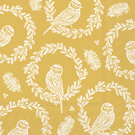 Tovaglioli in carta "Ghirlanda con uccellino" oro
