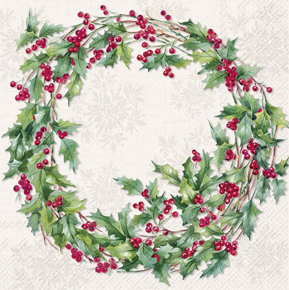 Tovaglioli in carta "Ilex Wreath" cream