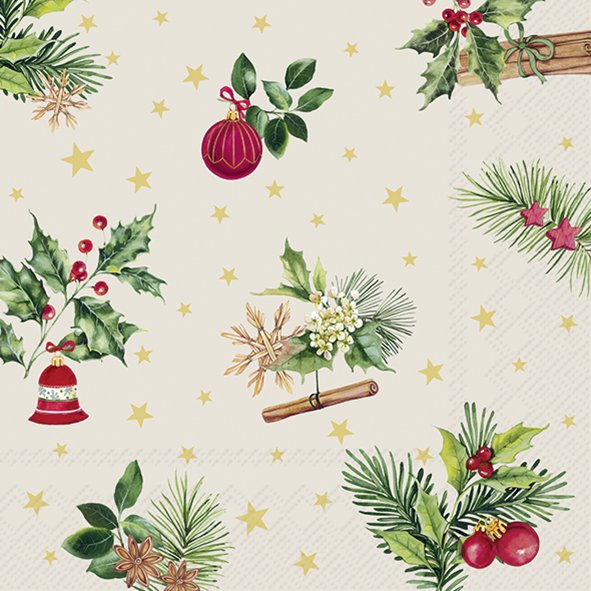 Tovaglioli in carta "Christmas Elements" cream