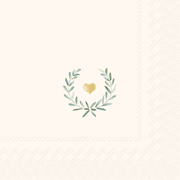 Tovaglioli in carta "Laurel wreath heart” cream
