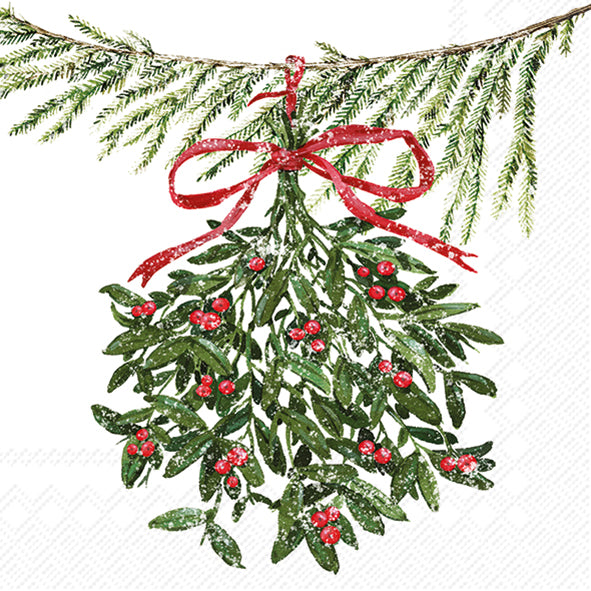 Tovaglioli in carta "Mistletoe swag” cream
