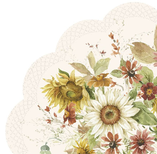 Tovaglioli/sottopiatto rondo' in carta "Late Summer Flowers" cream