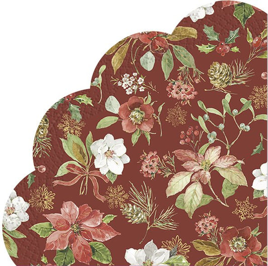 Tovaglioli/sottopiatto rondo' in carta "Poinsettia Flowers" red