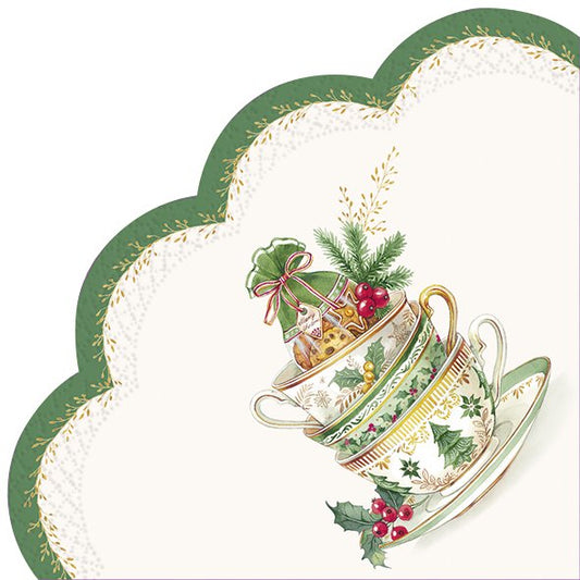 Tovaglioli/sottopiatto rondo' in carta "Festive Tea Time" cream