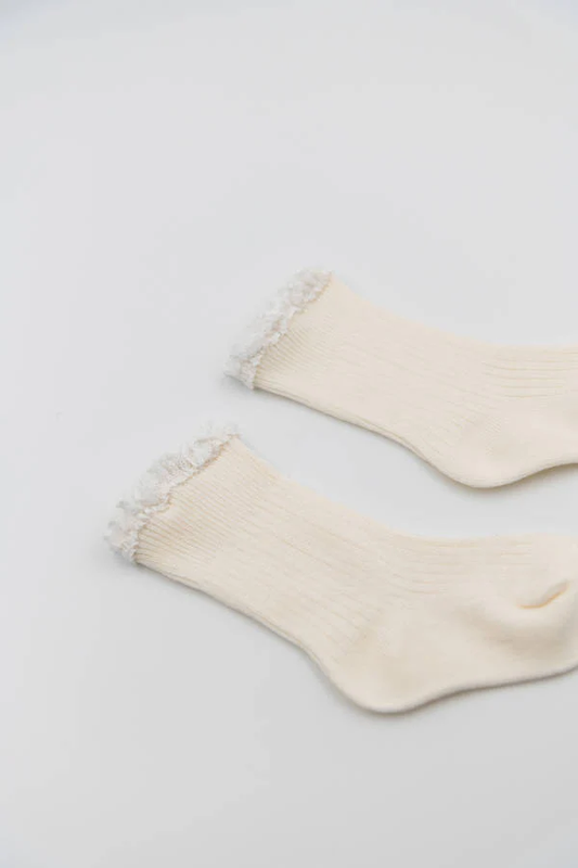 Calza bimba con Pizzo in Bambù - Panna