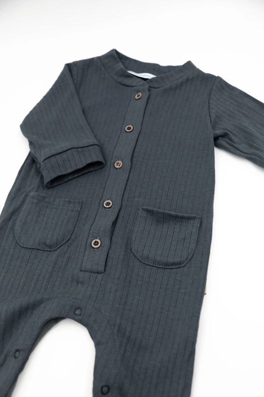 Tutina Bimbo con piedi e bottoncini davanti - Midnight Blu