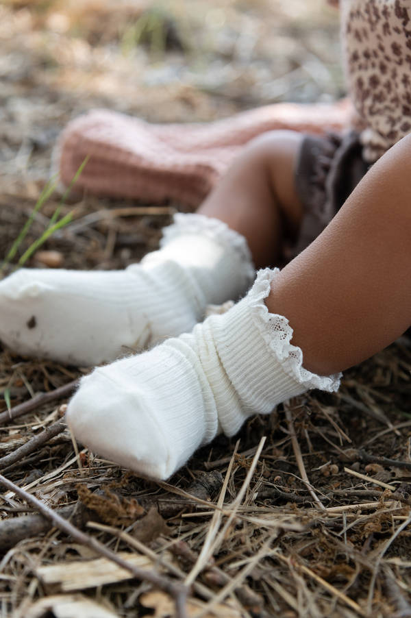 Calza bimba con Pizzo in Bambù - Panna