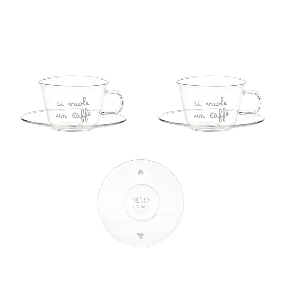 Set 2 tazzine caffè con piattino Ci vuole un caffè