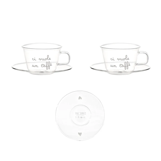 Set 2 tazzine caffè con piattino Ci vuole un caffè