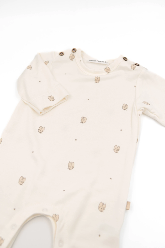 Tutina lineare con apertura spalla con piedi - Print Squirrel