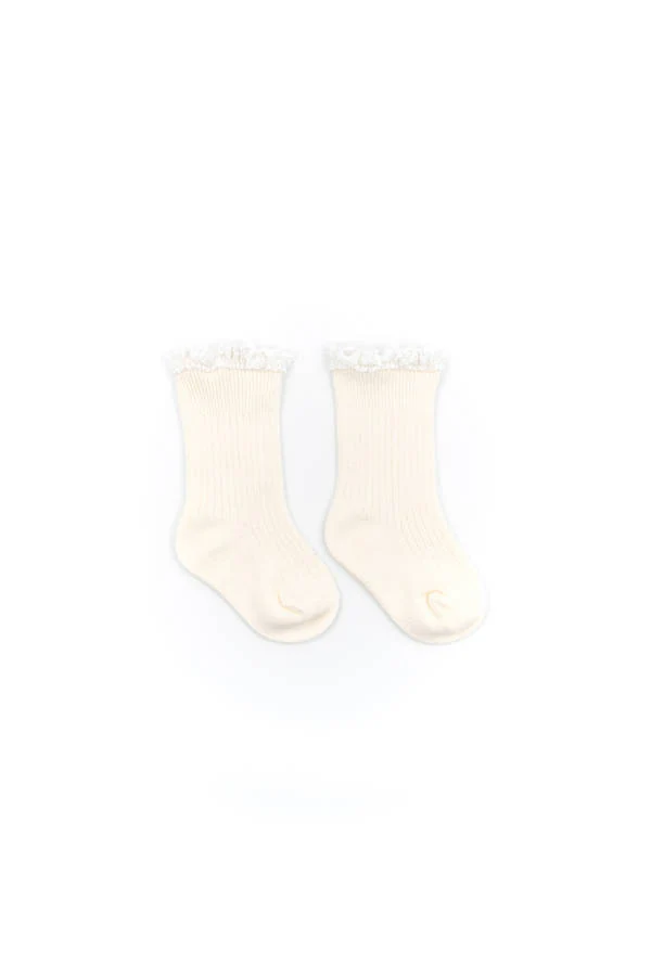 Calza bimba con Pizzo in Bambù - Panna