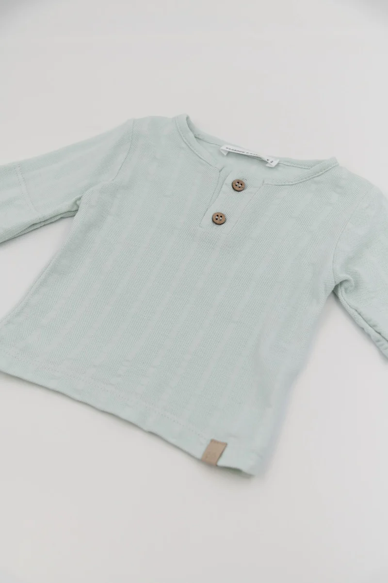 T-shirt a maniche corte apertura polo - Blu Blush - 9/12 e 18/24M