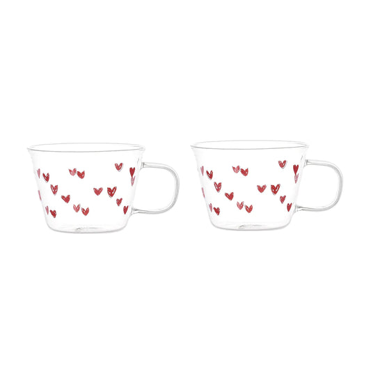 Set 2 tazze colazione Tappezzeria Cuori Rosso