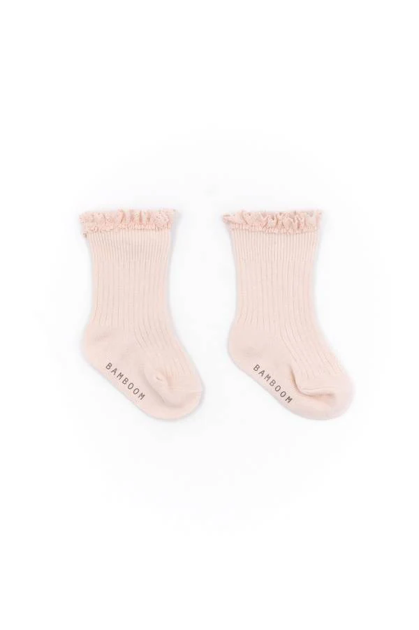 Calza bimba con Pizzo in Bambù - Water Pink