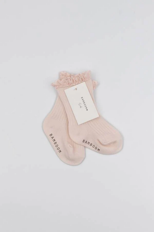 Calza bimba con Pizzo in Bambù - Water Pink