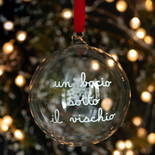 Pallina Un bacio sotto il vischio - 15 cm
