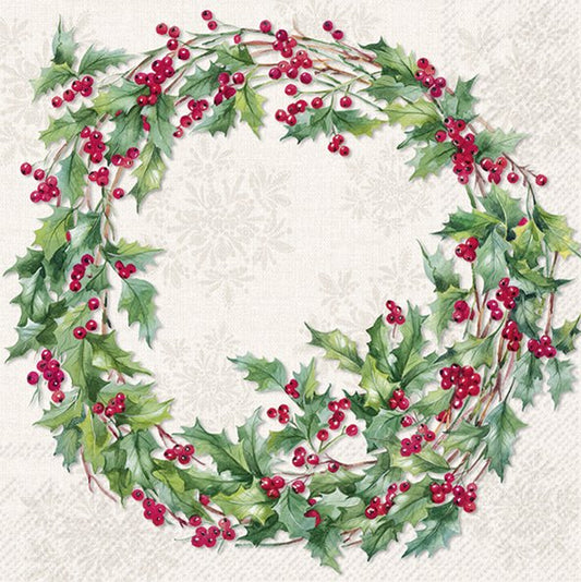 Tovaglioli in carta "Ilex Wreath" cream