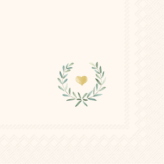 Tovaglioli in carta "Laurel wreath heart” cream