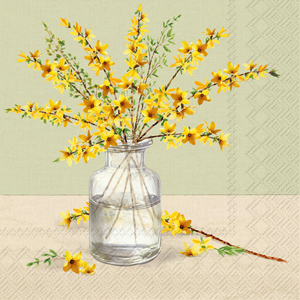 Tovaglioli in carta "Forsythia branch” light green