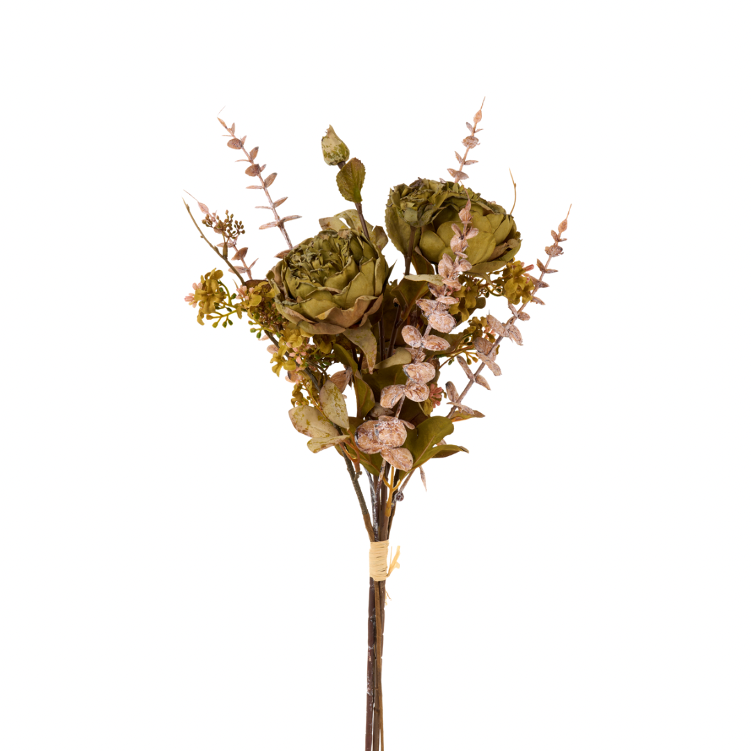 Mazzo fiori e peonie verde salvia