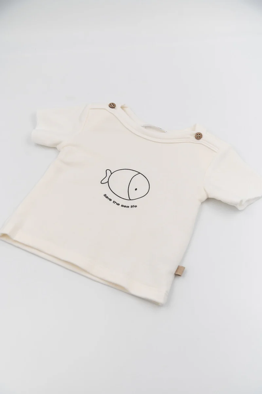 T-shirt a maniche corte con stampa - Off White - 3 e 6 e 12/18M