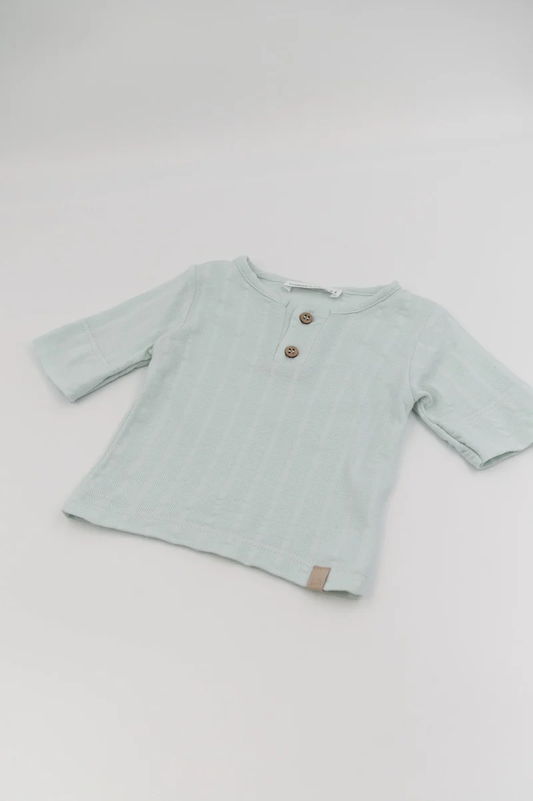 T-shirt a maniche corte apertura polo - Blu Blush - 9/12 e 18/24M