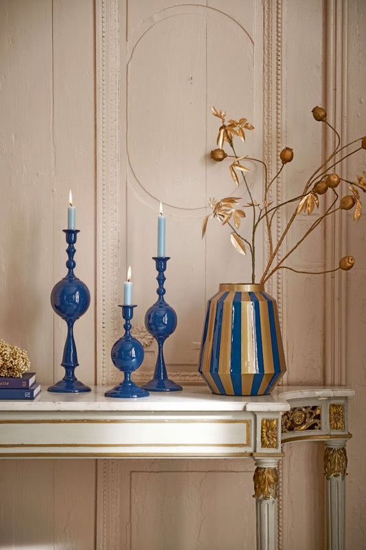 Vaso metal Stripes Navy Gold