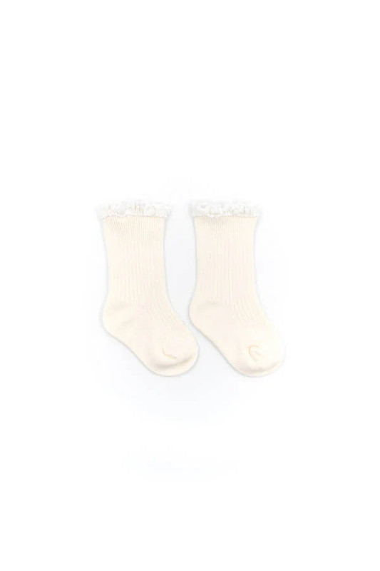 Calza bimba con Pizzo in Bambù - Panna